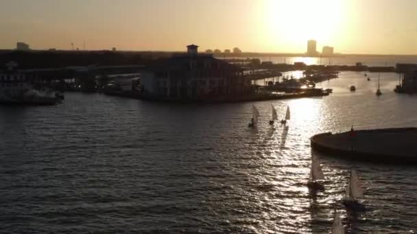 Segelboote Auf Dem Weg Zur Marina Bei Sonnenuntergang New Orleans — Stockvideo