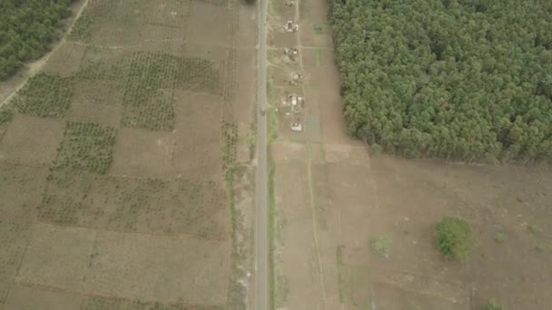 Luchtfoto Vliegen Boven Landelijk Onbebouwd Afrikaans Grasland Landweg — Stockvideo