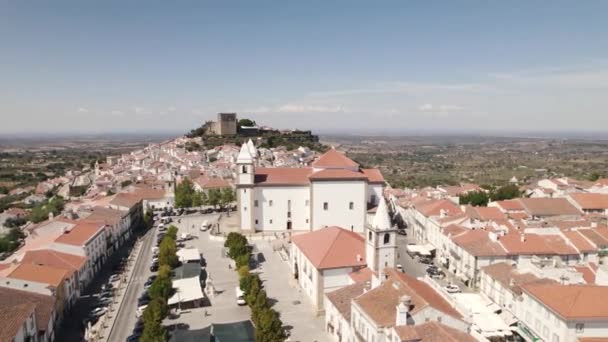 Igreja Santa Maria Devesa Paisagem Urbana Castelo Vide Portugal Órbita — Vídeo de Stock