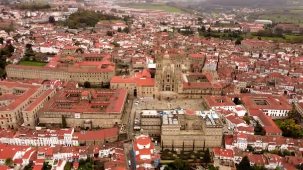 Santiago Compostela Luchtfoto Van Het Oude Historische Centrum Met Gotische — Stockvideo