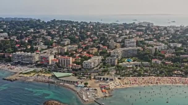 Antibes France Aerial V36 Birds Eye View Cattura Salis Spiagge — Video Stock