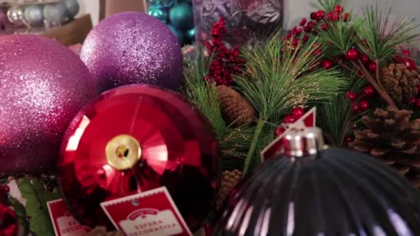 Bolas Navidad Otros Adornos Zoom — Vídeo de stock