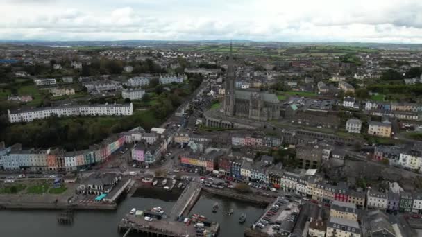 Aerial View Cobh Town Seaport Ireland Cloudy Autumn Day Drone — 비디오