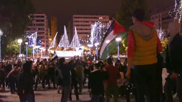 Manifestation Pour Les Droits Des Réfugiés Sur Une Place Athènes — Video