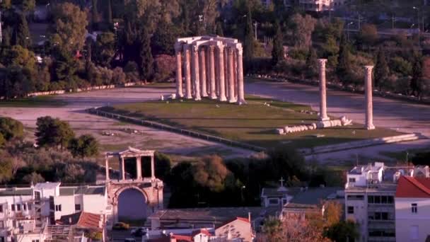 Antik Atina Yunanistan Kalıntıları Üzerinde Gün Batımı — Stok video