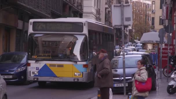 Bus Het Centrum Van Athene Griekenland — Stockvideo