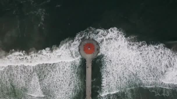 Top Antenn Utsikt Över Roundhouse Aquarium Och Manhattan Beach Pier — Stockvideo