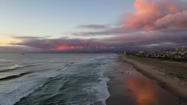 Photo Incroyable Coucher Soleil Reflétant Sur Manhattan Beach Californie — Video