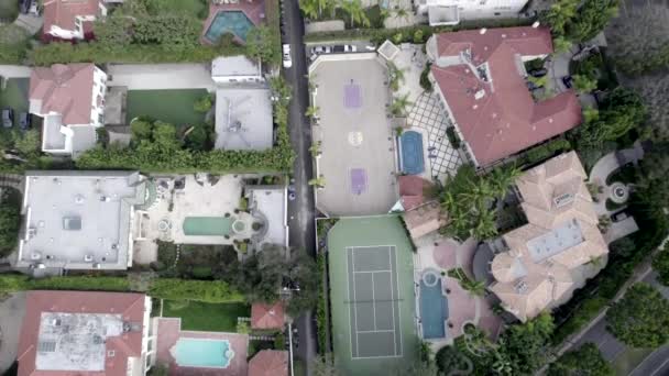 Plan Drone Haut Bas Villas Manoirs Beverly Hills Los Angeles — Video