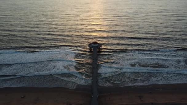 Manhattan Beach Pier Coucher Soleil Californie Amérique Vue Aérienne Cinématographique — Video