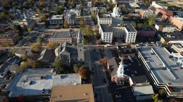 Concord New Hampshire Aerial View Historic Downtown Statehouse City Hall — Stock Video
