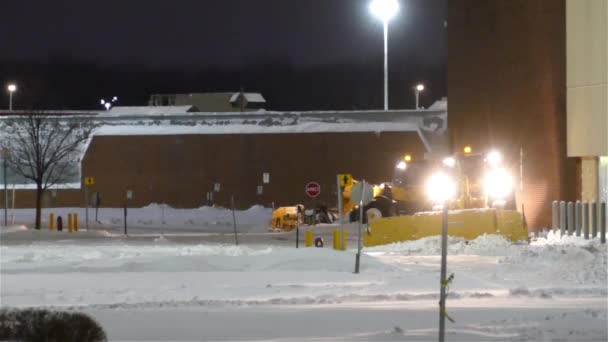 Snow Booster Bulldozer Working Night Quebec Canada November 2021 — Stock Video