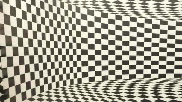 Vista Interior Ilusión Óptica Sala Textura Blanco Negro Escher Geometría — Vídeos de Stock