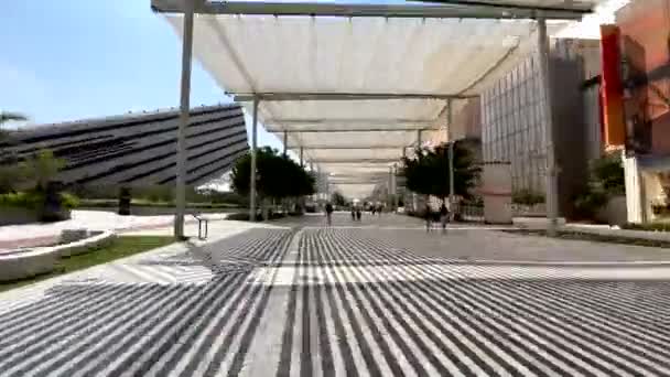 Pov Person Walking Expo 2020 Celebrado Dubai Exhibition Centre Emiratos — Vídeos de Stock