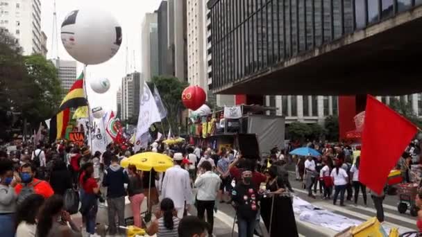 Protest Przeciwko Prezydentowi Brazylii Bolsonaro Dzień Czarnego Sumienia Fora Bolsonaro — Wideo stockowe