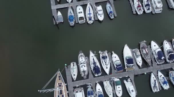 Topo Para Baixo Vista Aérea Drone Acima Luxo Atracado Marina — Vídeo de Stock