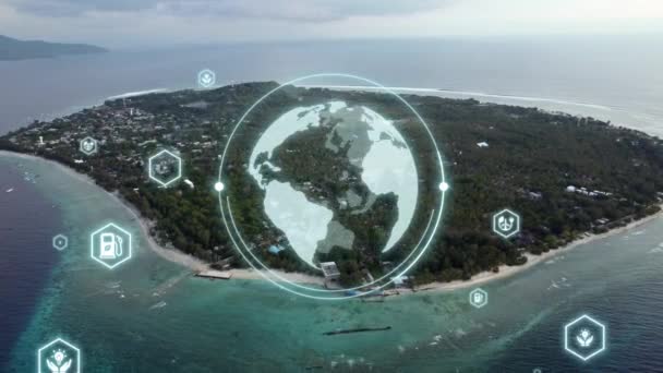 隔離された熱帯の小さな島の空中ビュー地球温暖化惑星地球の気候変動緑のエコパワー持続可能性 — ストック動画