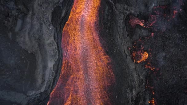 Detalles Cerca Los Arroyos Lava Cumbre Vieja Con Dron — Vídeos de Stock