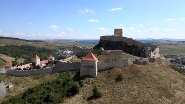 Pevnost Rupea Rumunsku Středověký Hrad Postavený Transylvánskými Sasy Letecký Pohled — Stock video