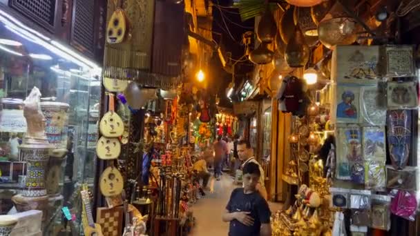 Caminhando Pelo Estreito Beco Bazar Mercado Khan Khalili Cairo Egipto — Vídeo de Stock