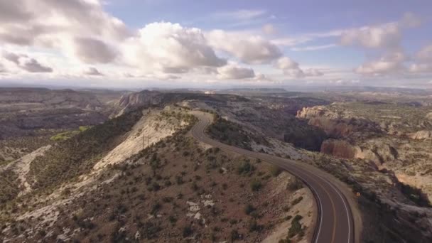 Establishing Drone Shot Camera Slowly Turning Downwards All American Road — Stock Video