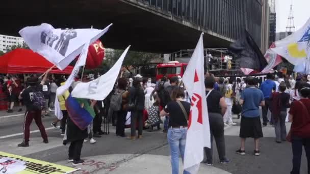 Demonstracja Przeciwko Rasizmowi Muzeum Sztuki Sao Paulo — Wideo stockowe