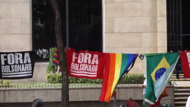 Banderas Sidewalk Avenue Paulista Sao Paulo Brasil Sobre Conciencia Negra — Vídeos de Stock
