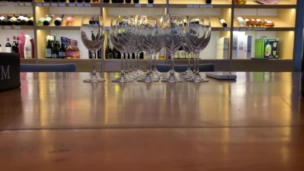 Wine Glasses Ready Wine Tasting Table — Stock Video
