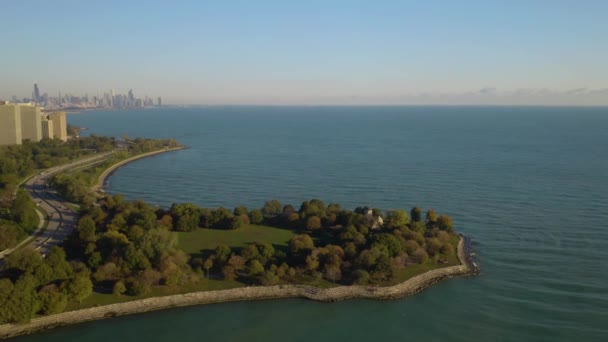 Increíble Vista Aérea Chicago Skyline Desde Promontory Point — Vídeos de Stock