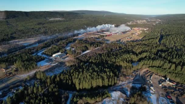 White Smoke Pollution Från Industrin Över Vidsträckt Skog Antenn — Stockvideo