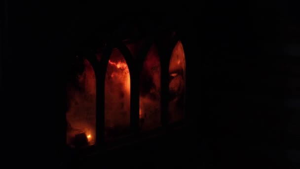 Уютный Камин Хижине Зимой — стоковое видео