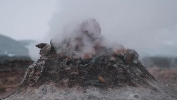 Statische Aufnahme Eines Geothermischen Dampfstapels Aus Nächster Nähe Myvatn Island — Stockvideo