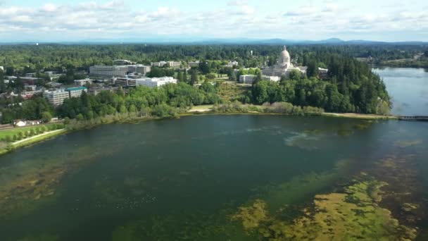 Drone Aéreo Cinematográfico Dolly Clipe Washington State Capitol Building Campus — Vídeo de Stock