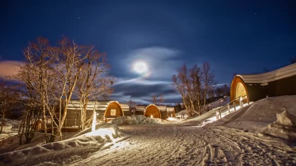 Tempo Lapso Tiro Snowhotel Kirkenes Gamme Northern Lights Cabines Durante — Vídeo de Stock