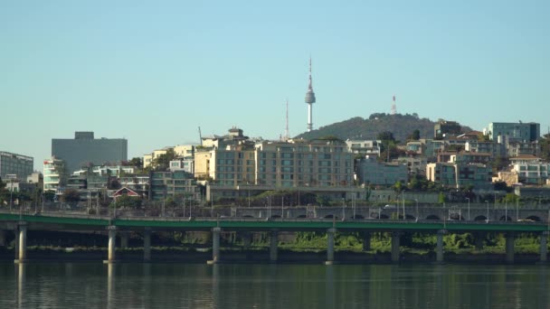 Yongsan District Seoul Tower Van Han River Park Waterkant Gangbyeon — Stockvideo