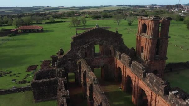 Sao Miguel Missoes Jezsuita Templom Jól Megőrzött Romjai Légi Pályára — Stock videók