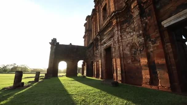 Zonsondergang Bij Oude Jezuïeten Christelijke Ruïnes Van Sao Miguel Das — Stockvideo