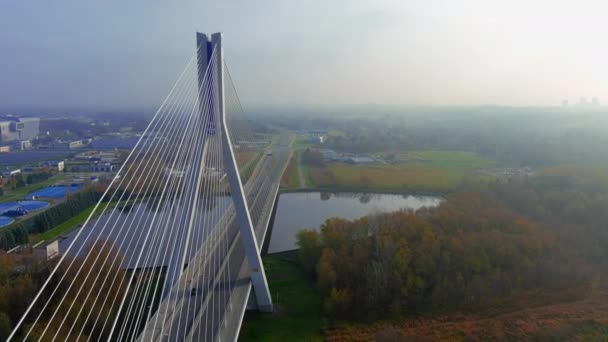 Schöne Luftaufnahme Der Tadeusz Mazowiecki Brücke Rzeszow Polen Und Wislok — Stockvideo