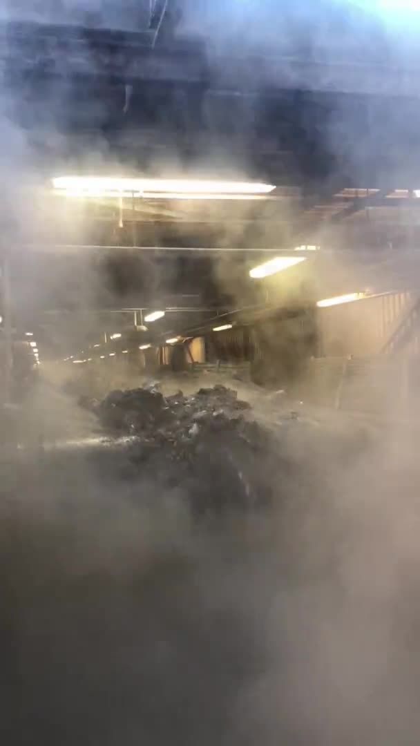 Hot Icinerated Household Waste Falls Conveyor Belt Vertical Footage — Stock Video