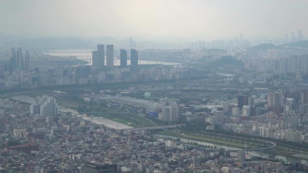 Panorama Seoul Cityscape Dækket Med Smog Som Set Fra Achasan – Stock-video