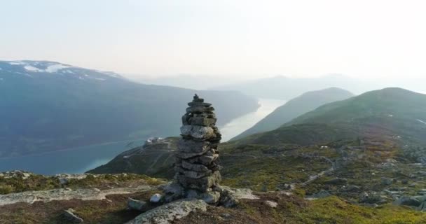 Fly Rock Formation Reveing Loen Skylift Mountain Summit Stryn Fjord — Stock video