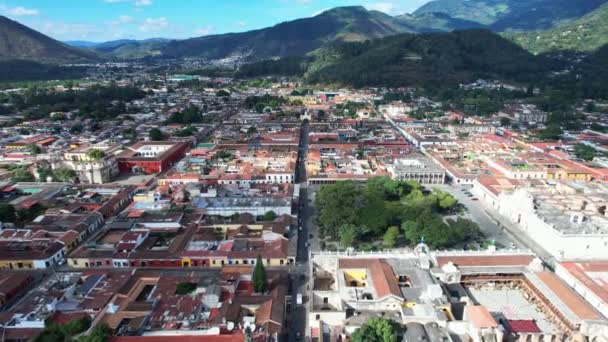 Antigua Guatemala Drone Vista Aérea Ciudad Centroamericana Colonial Unesco — Vídeos de Stock