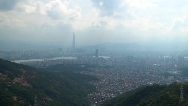 Силуэт Города Сеула Туманный День Высоким Уровнем Загрязнения Воздуха Микропылью — стоковое видео