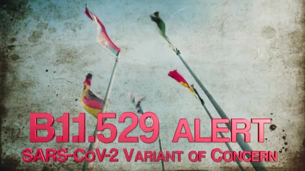 529 Bandeiras Alart Omicron Pendamic Covid 2021 New Vriant Concern — Vídeo de Stock