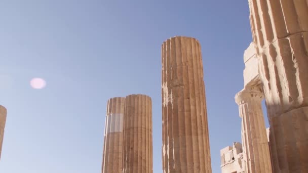 Detail Shot Kolommen Van Het Parthenon Akropolis Athene Griekenland — Stockvideo