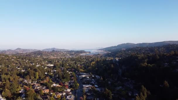 Luchtfoto Van Mill Valley Omgeven Door Weelderig Bos California Verenigde — Stockvideo