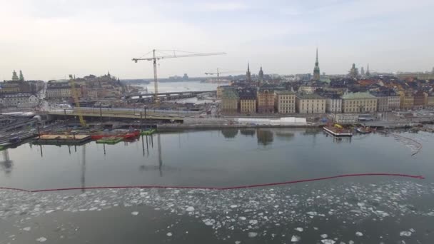 Sveç Stockholm Eski Kasabası Gamla Stan Capitol Drone Slussen — Stok video