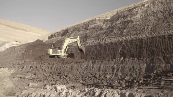 Excavator Working Thar Opencast Coal Mine Project Sindh Pakistan — стокове відео