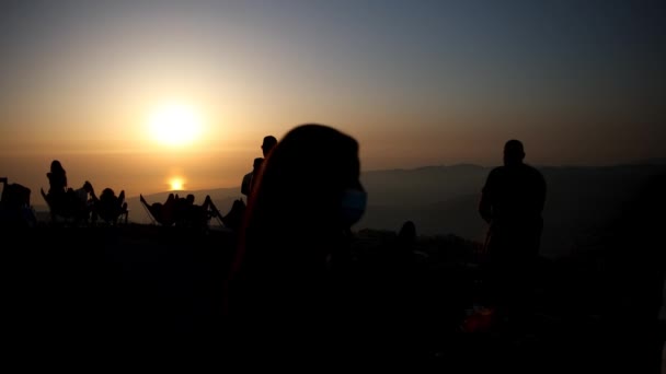 Dark Silhouettes Many Groups Young Friends Masks Frozen Cherry Lebanese — Stock Video