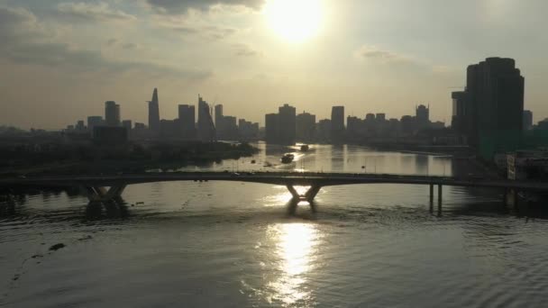 Tracking Classic View Establishing Shot Saigon River Vietnam Drone View — Stock Video